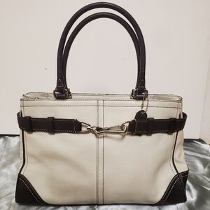 Vintage Coach Hampton Leather Belted Satchel Shoulder Handbag